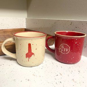Maker's Mark Bourbon Set of 2 Mugs Red and Cream Whiskey Mug Coffee Mug